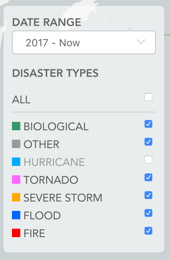 APRED Disaster Type Filter